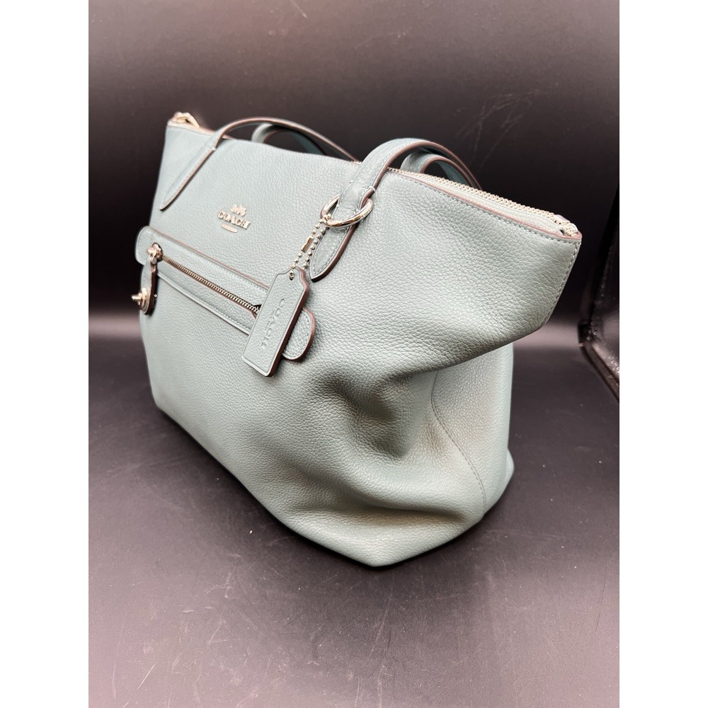 Coach Pebble Leather Taylor Tote Shoulder Bag Aqua Blue Authentic - Picture 3 of 15